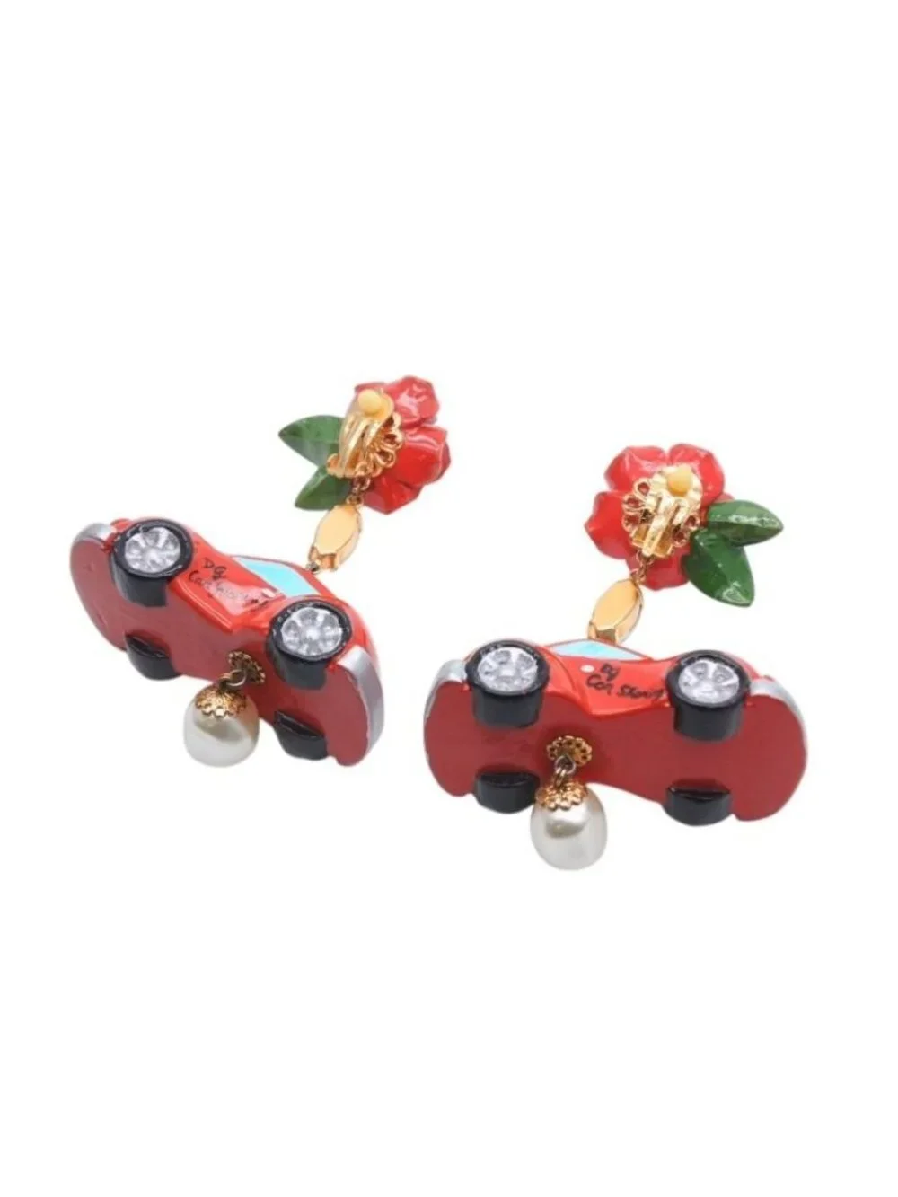 Dolce & Gabbana Earrings Faux Pearl Rhinestone Rose